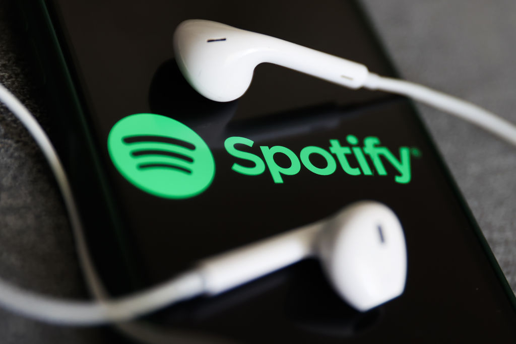 A Spotify logo with headphones. 