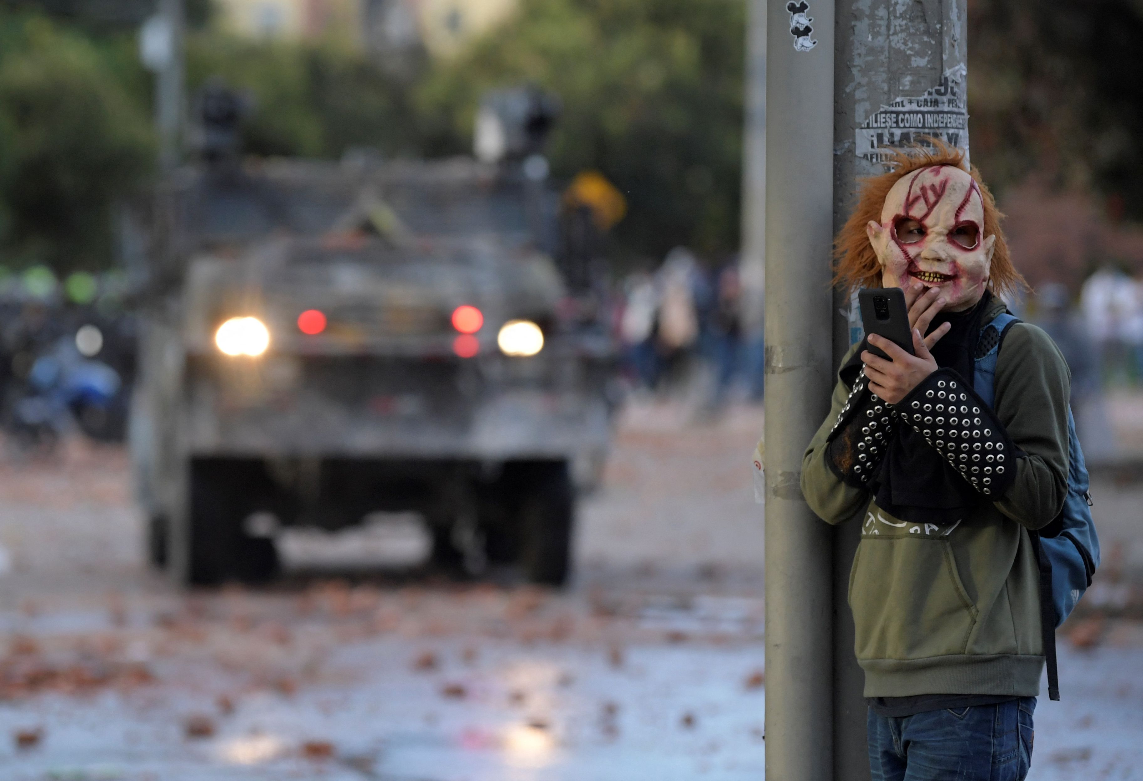 A masked demonstrator.