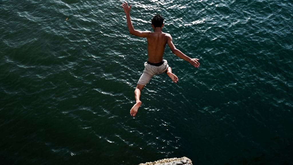 Cliff jumping. 
