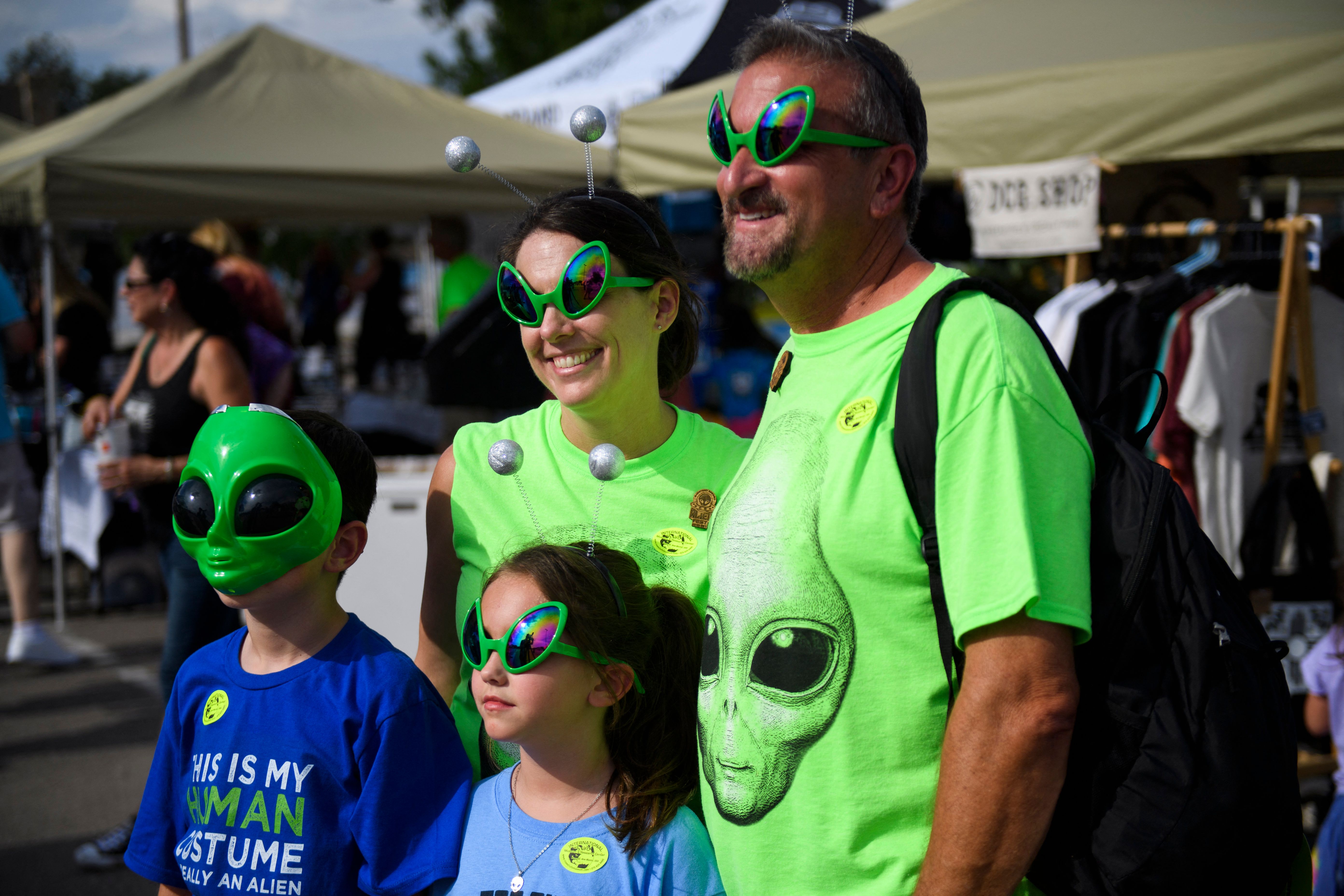A family dresses up for the UFO Festival in Roswell, New Mexico.