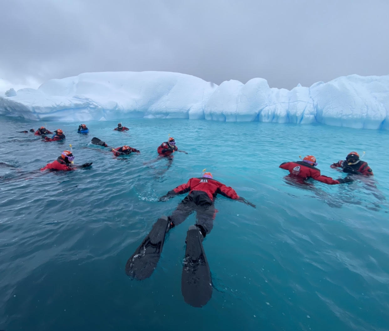 People snorkeling in Antarctica
