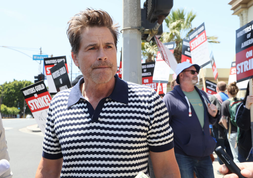 Rob Lowe on a picket line in Los Angeles