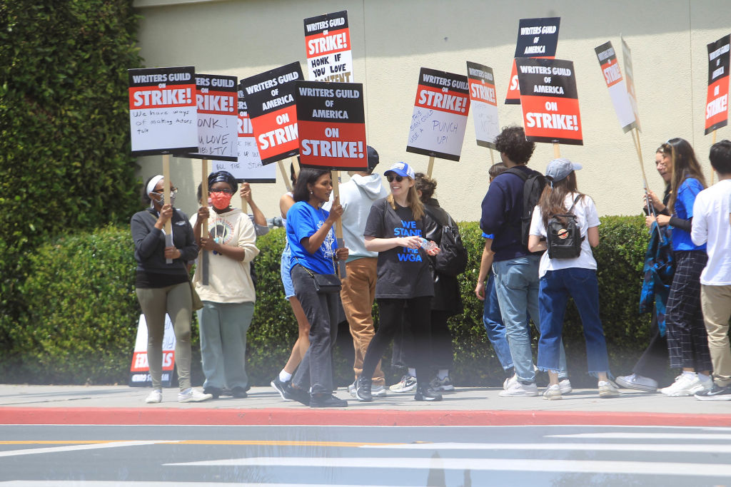 Mindy Kaling on a writers strike picket line in Los Angeles