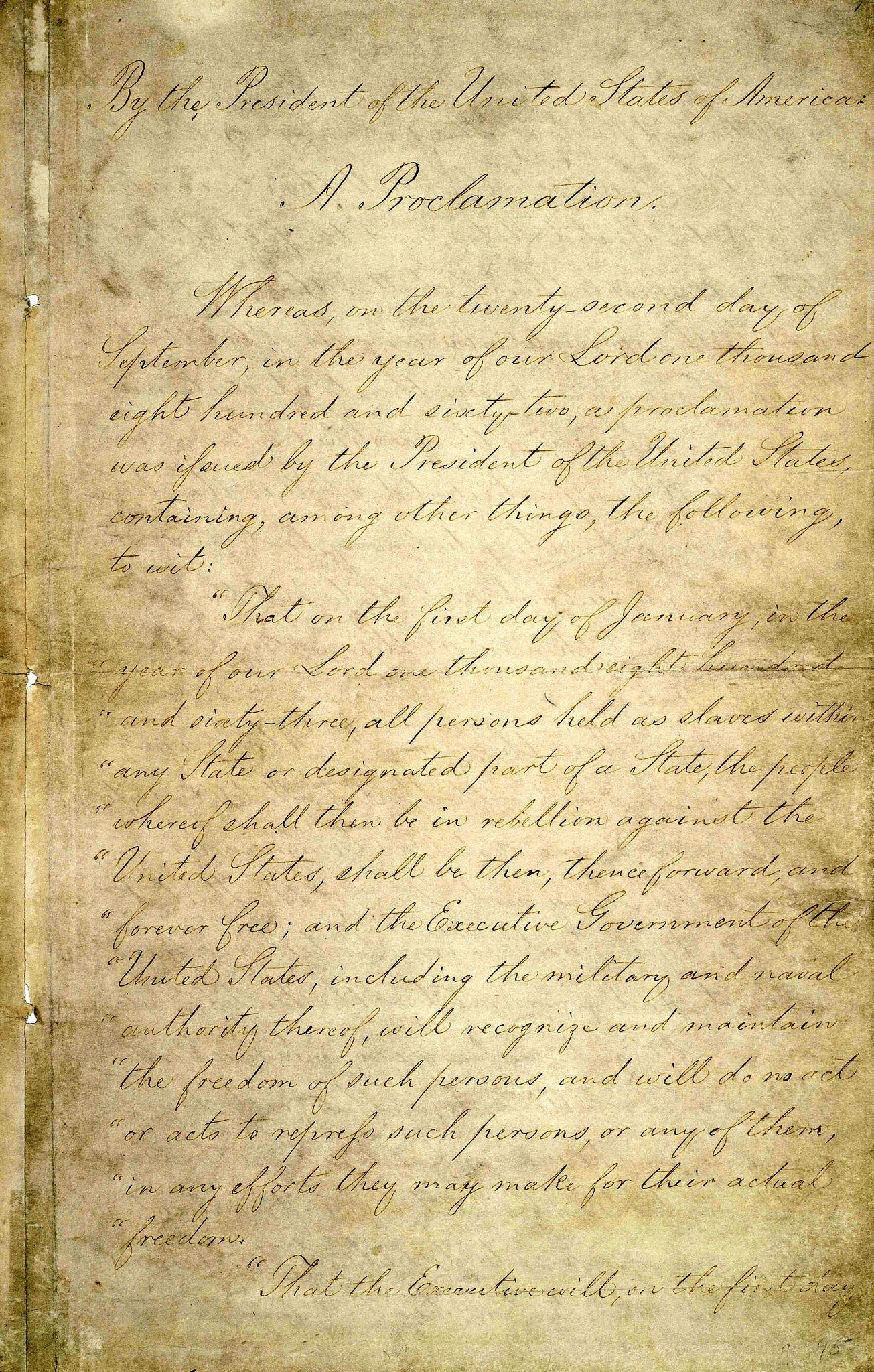 Page 1 of the Emancipation Proclamation