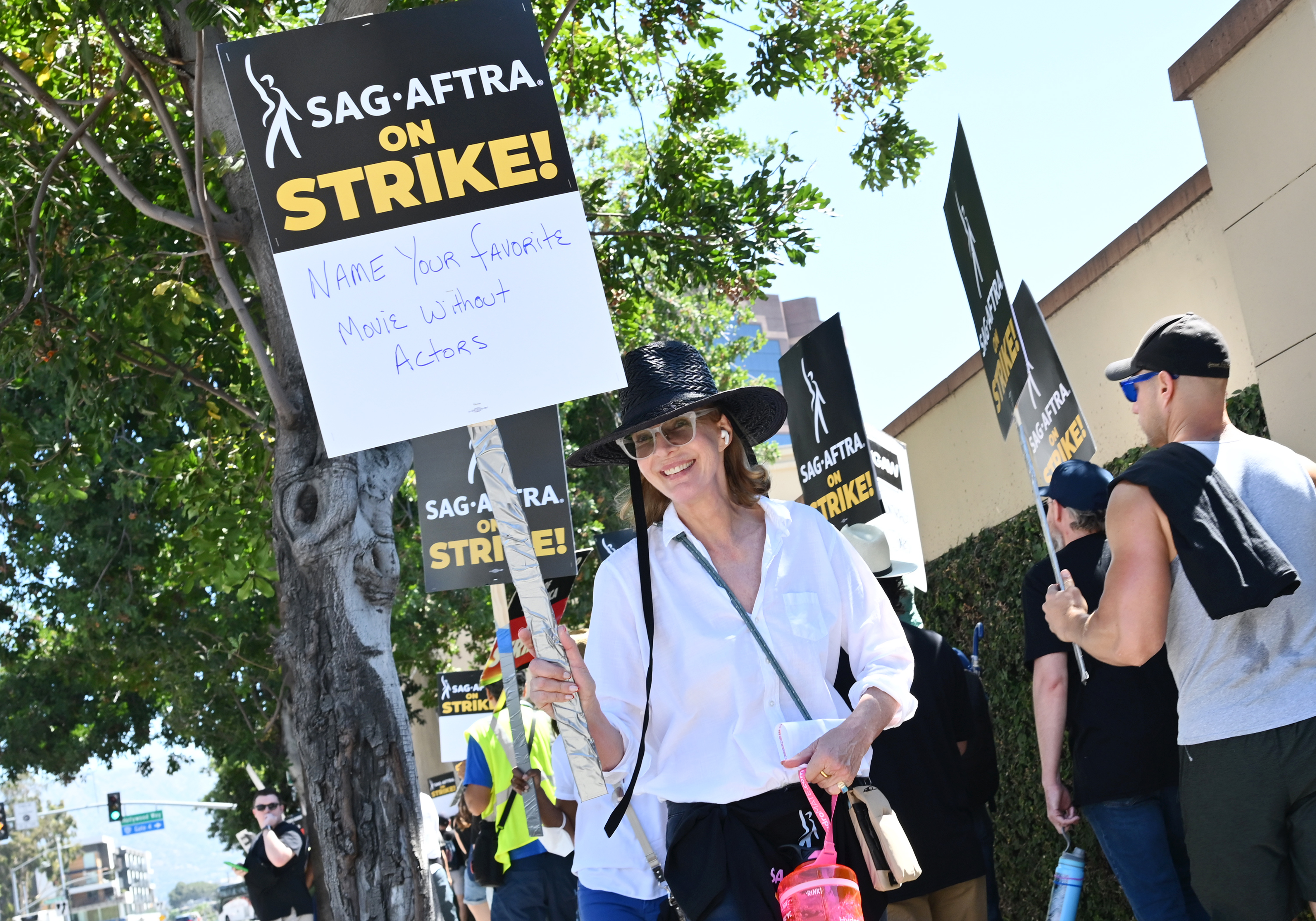 Allison Janney pickets during the SAG-AFTRA strike