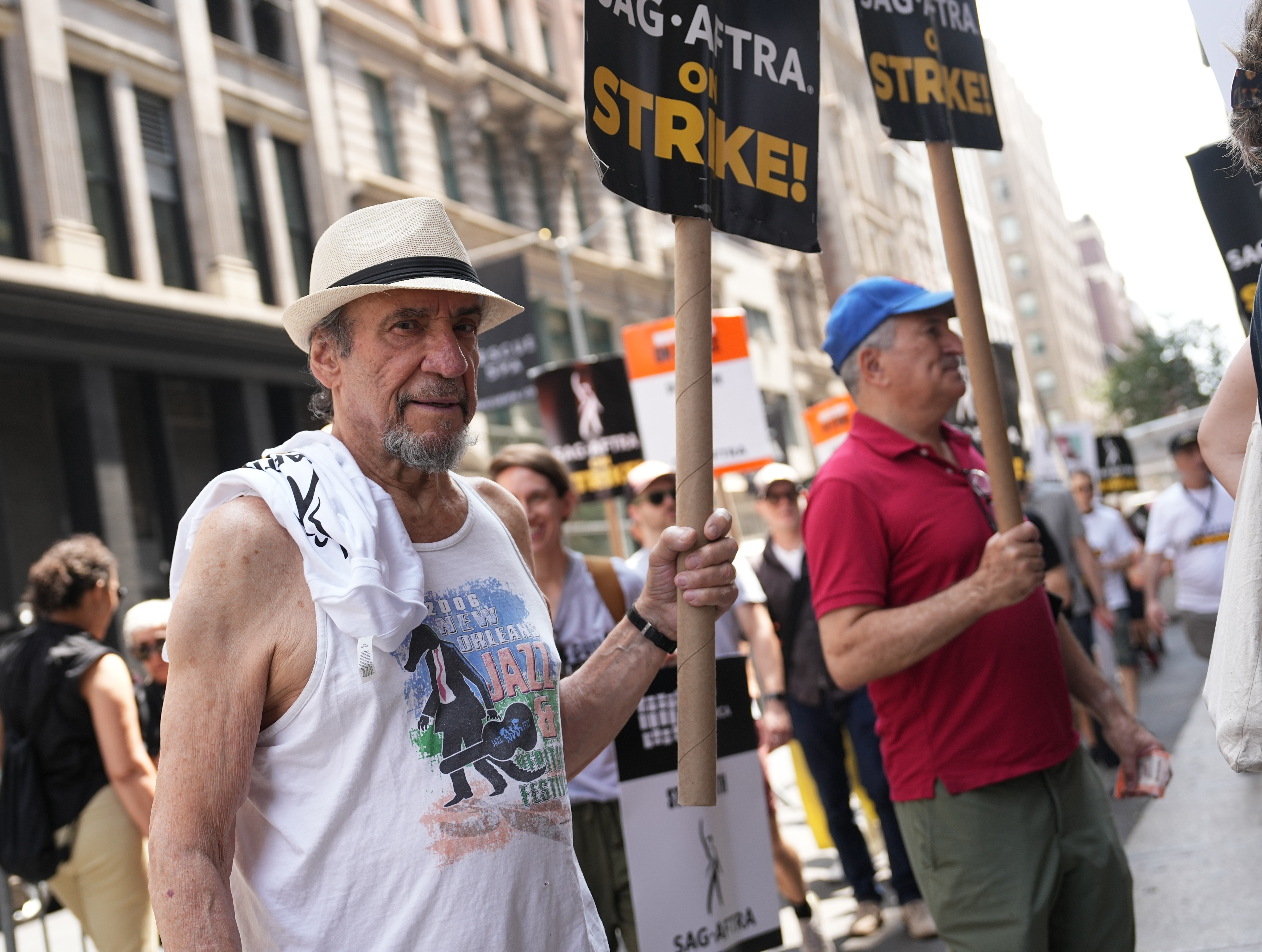  F. Murray Abraham on a picket line in New York City.