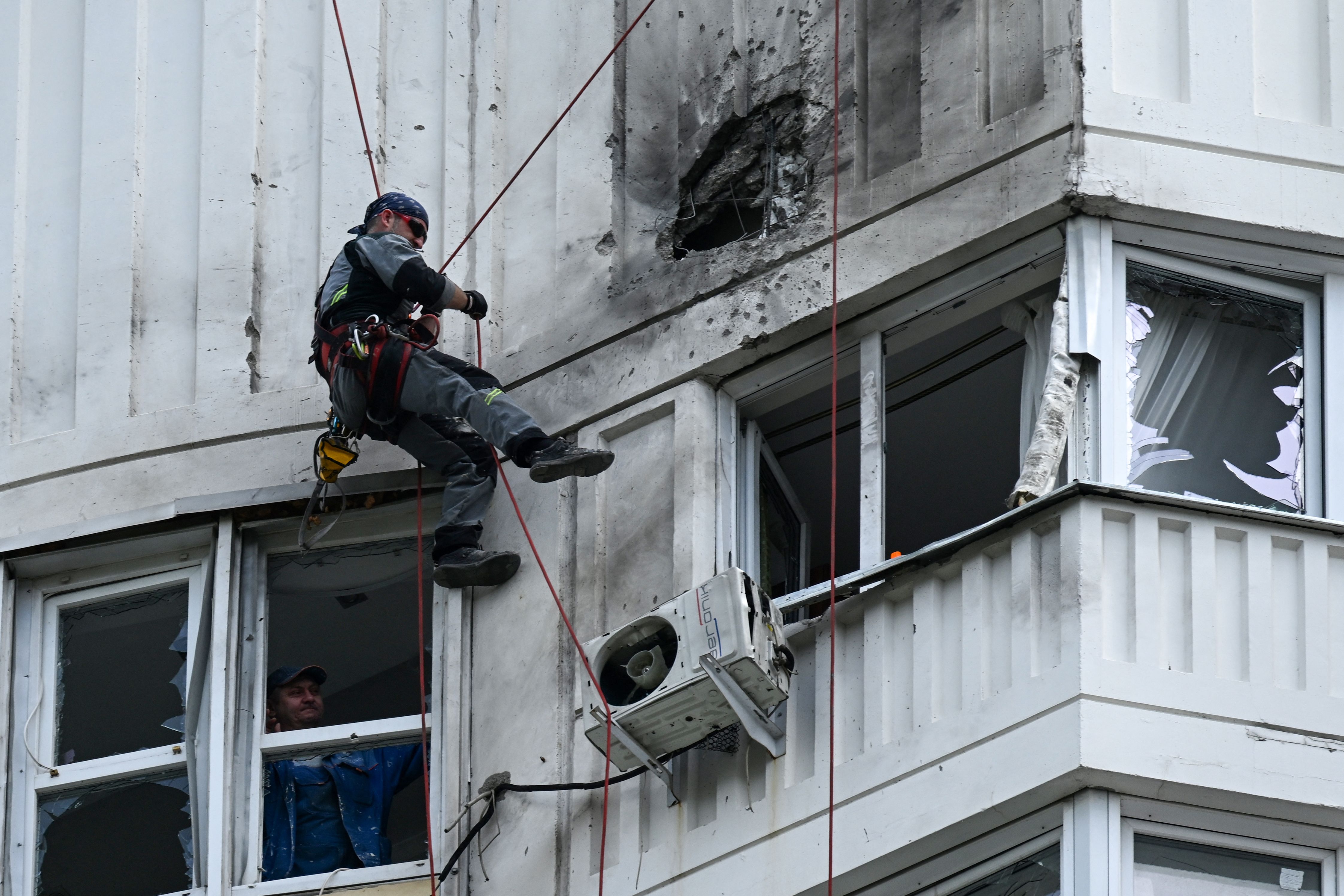 A building damaged by a drone attack in Moscow