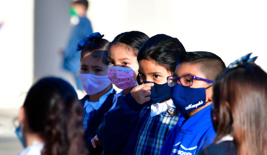 Kids wear masks to school in Los Angeles.
