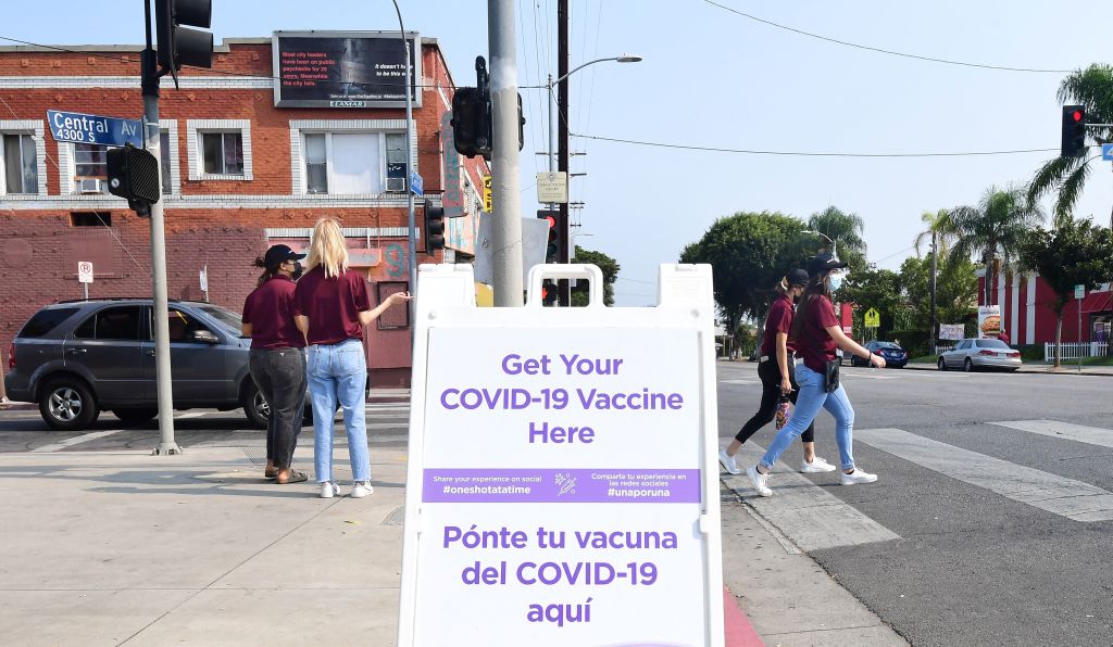 COVID-19 vaccination sign.