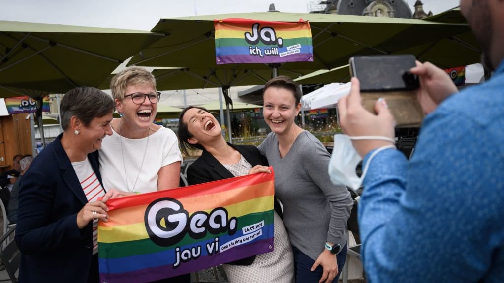 Supporters of same-sex marriage celebrate in Switzerland.