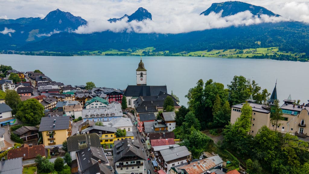 An aerial view of St. Wolfgang, Austria.