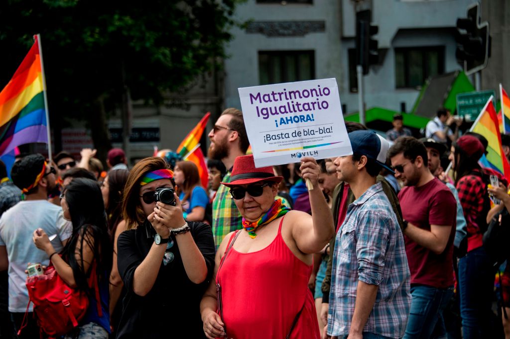 Same-sex marriage demonstrators in Santiago.