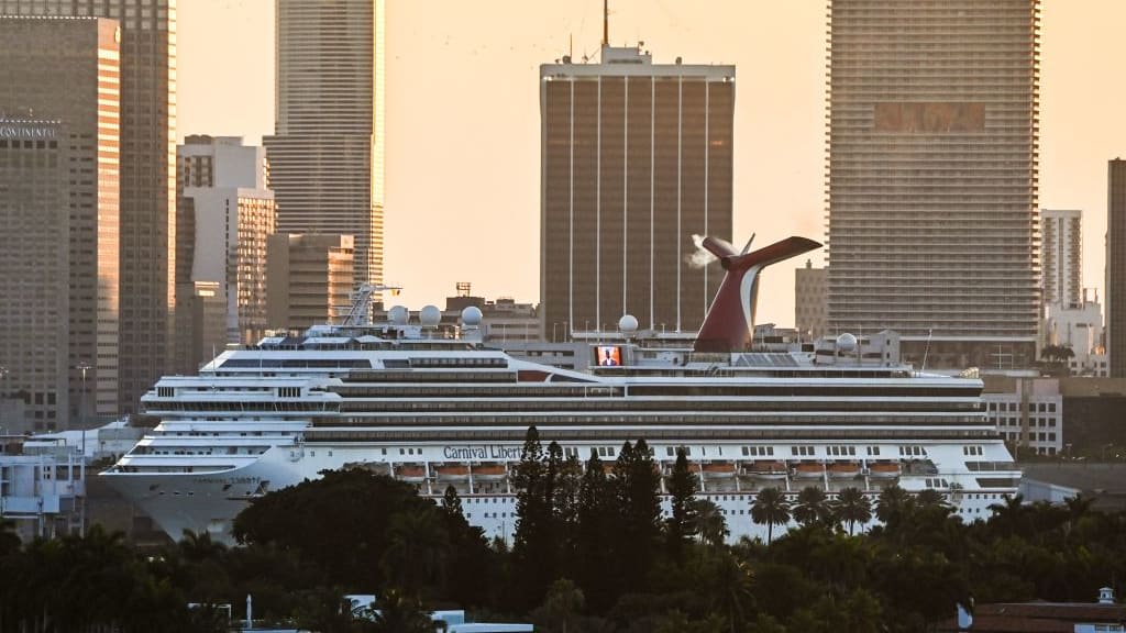 A Carnival cruise ship in dock.