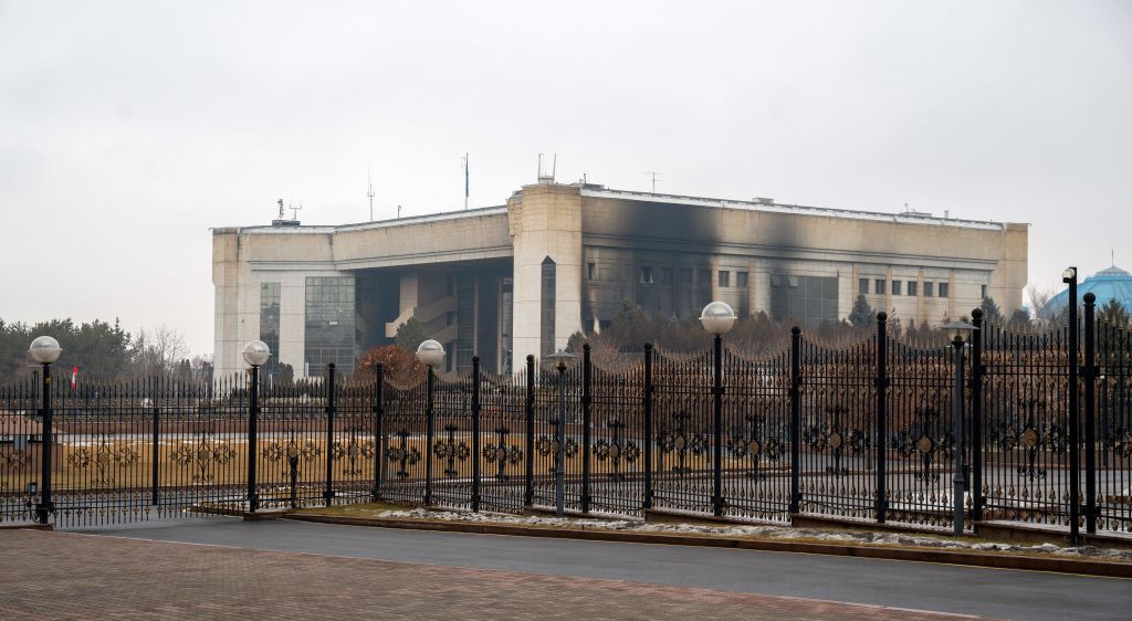 Burned-out building in Kazakhstan