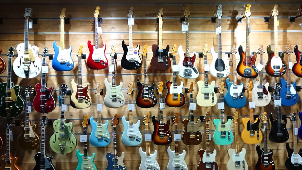 A wall of guitars.