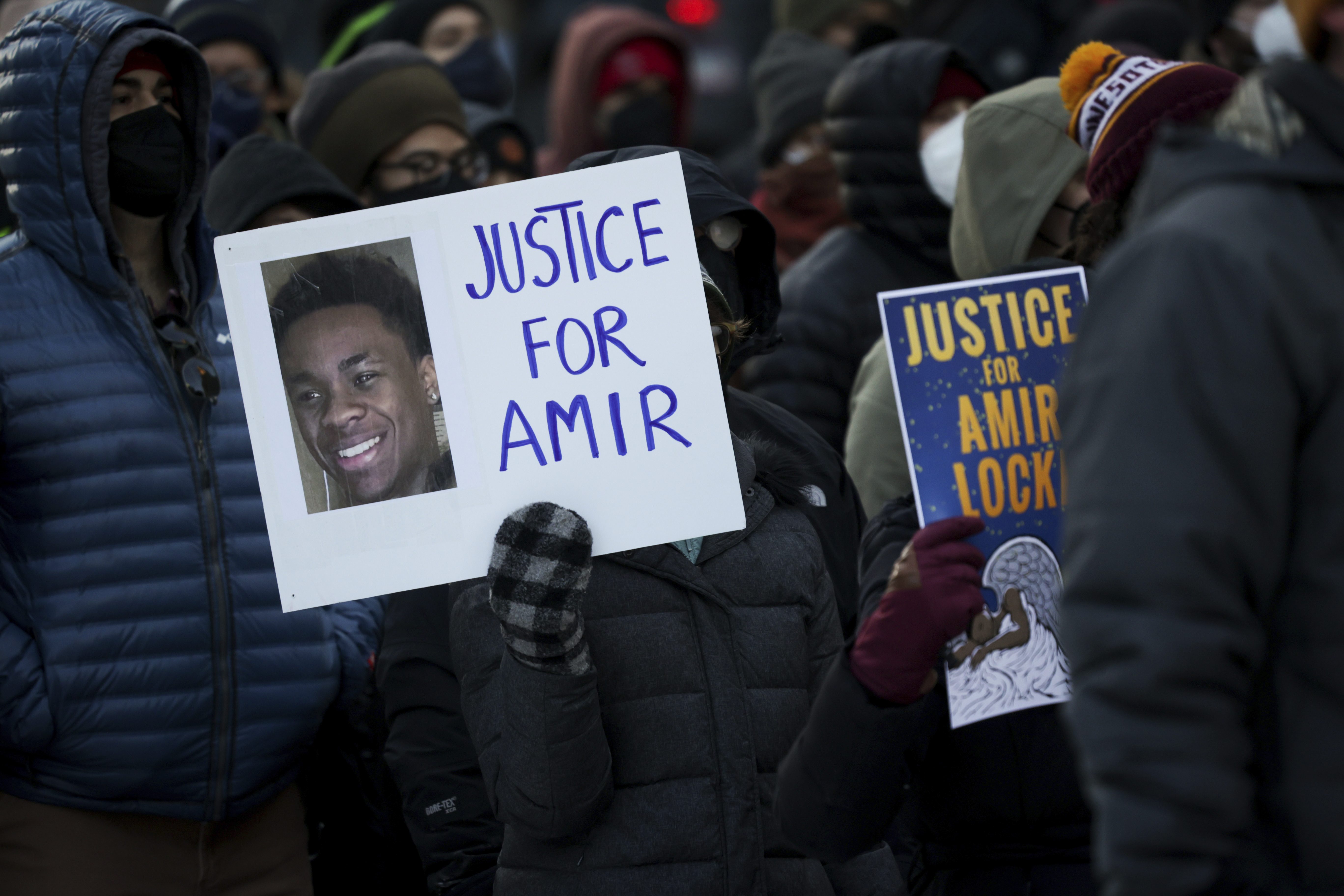 Protesters demanding justice for Amir Locke on Friday.
