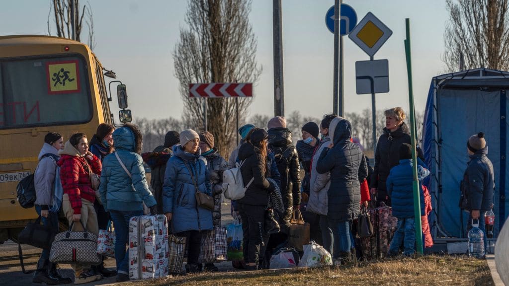 Ukrainians evacuate from their homes in the Donetsk region.