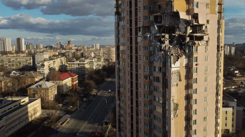 A damaged apartment building in Kyiv.