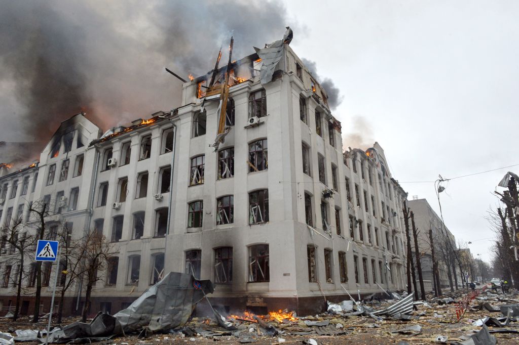 Damaged building in Kharkiv