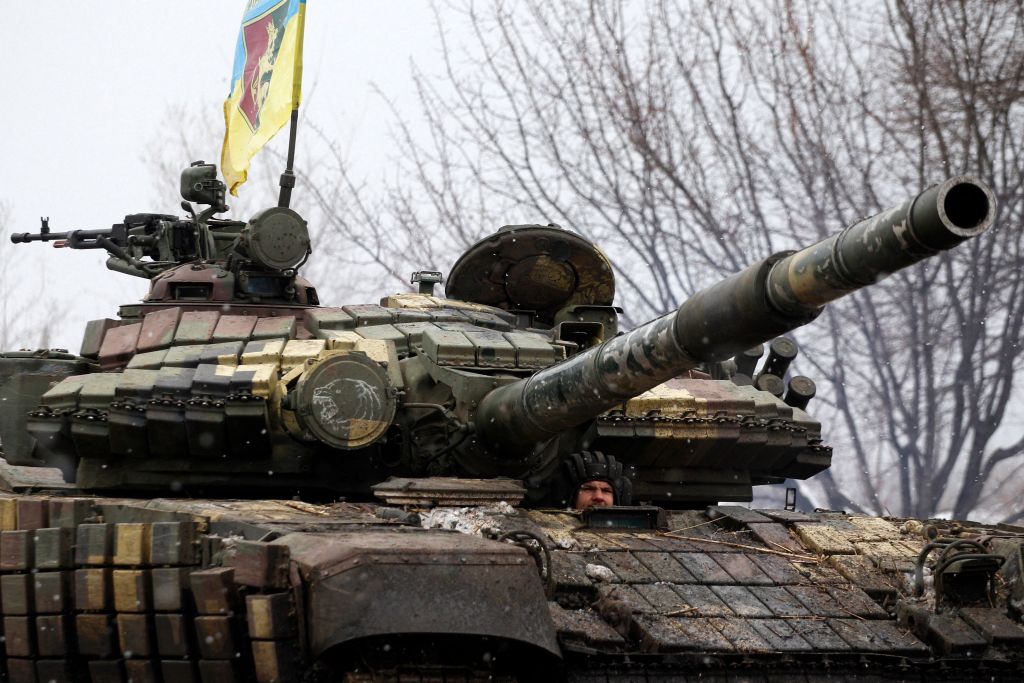 Ukrainian soldier in tank.