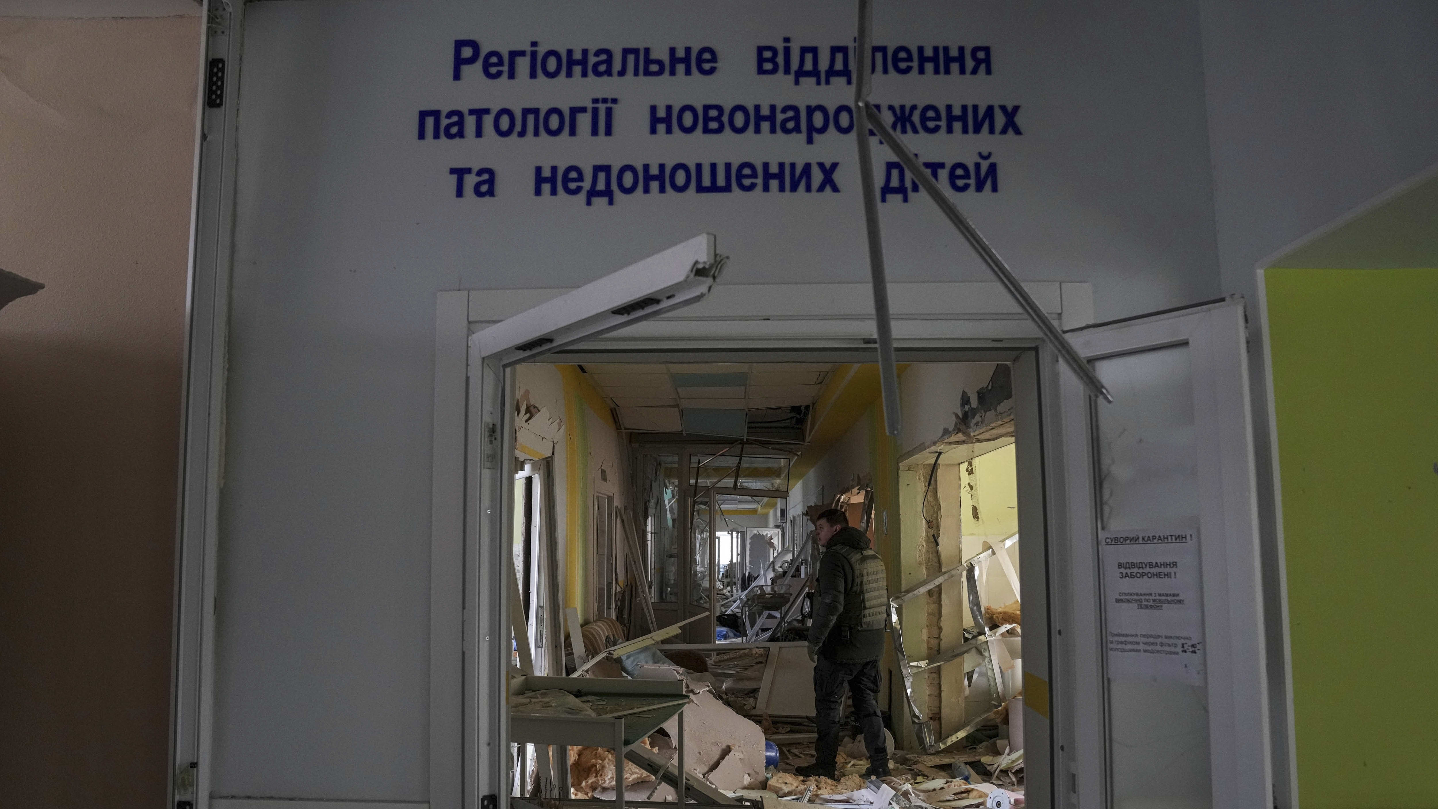 The damaged maternity hospital in Mariupol, Ukraine.