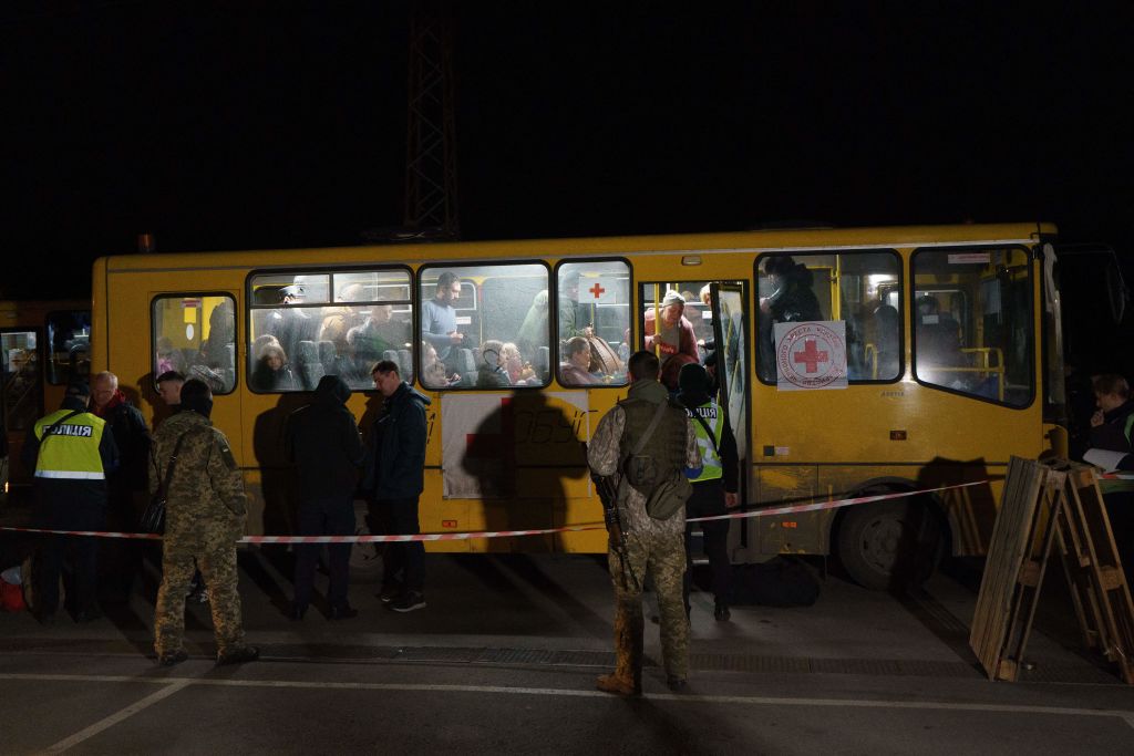 Evacuation buses in Mariupol