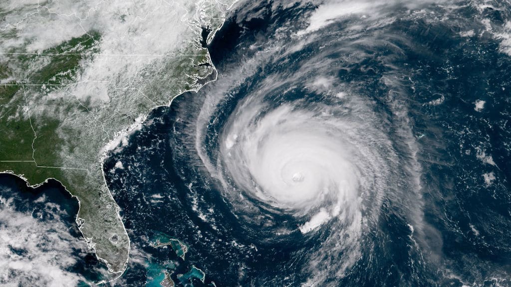 A satellite image of Hurricane Florence in 2018.