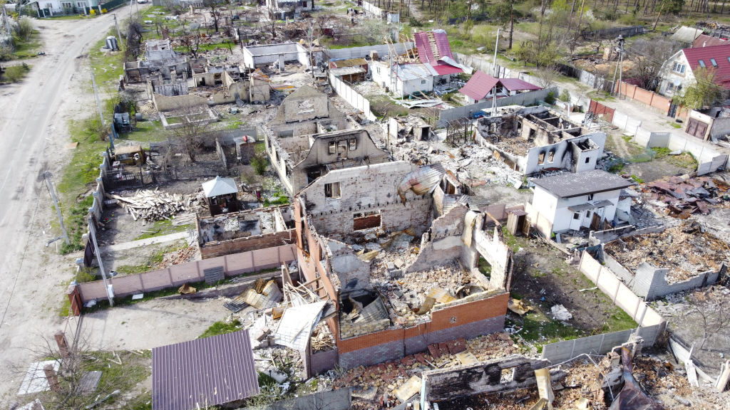 Village damaged during fighting in Ukraine