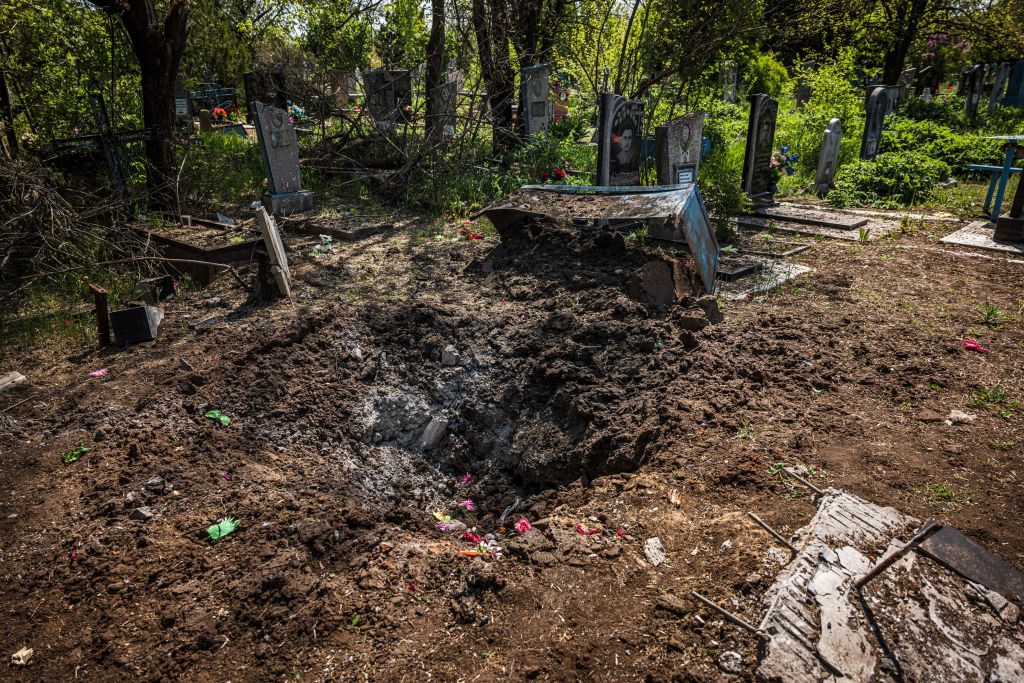 Damaged cemetery in Ukraine