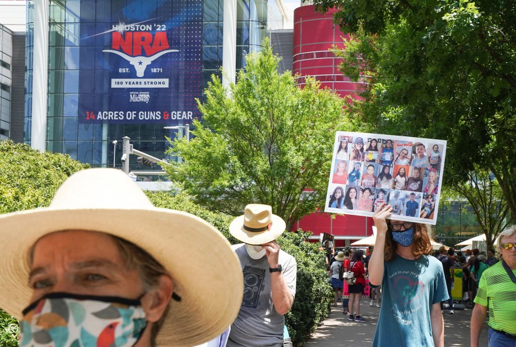 Protesters outside the NRA convention