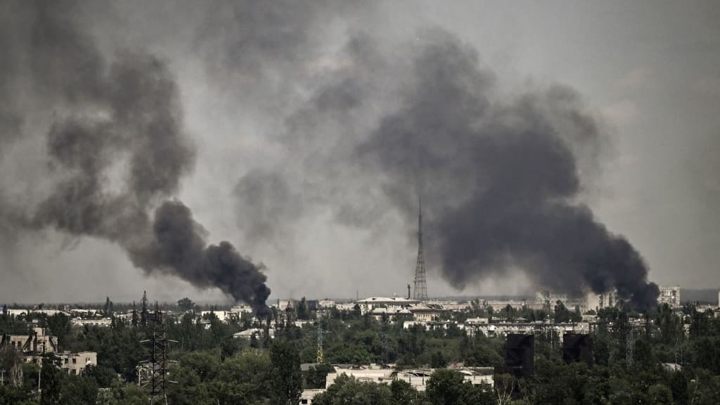 Smoke rises from Sievierodonetsk, Ukraine, during a battle.