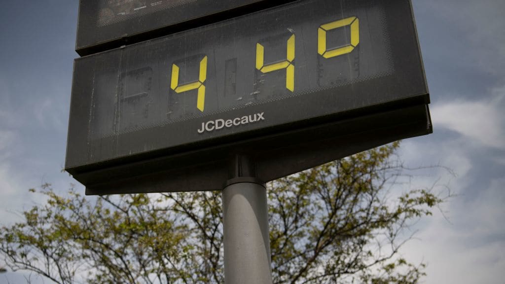 The temperature on a digital billboard in Seville, Spain.
