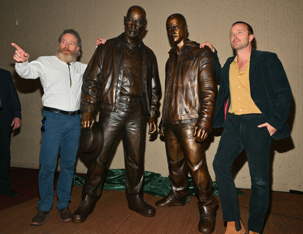 Bryan Cranston and Aaron Paul at Breaking Bad statue unveiling