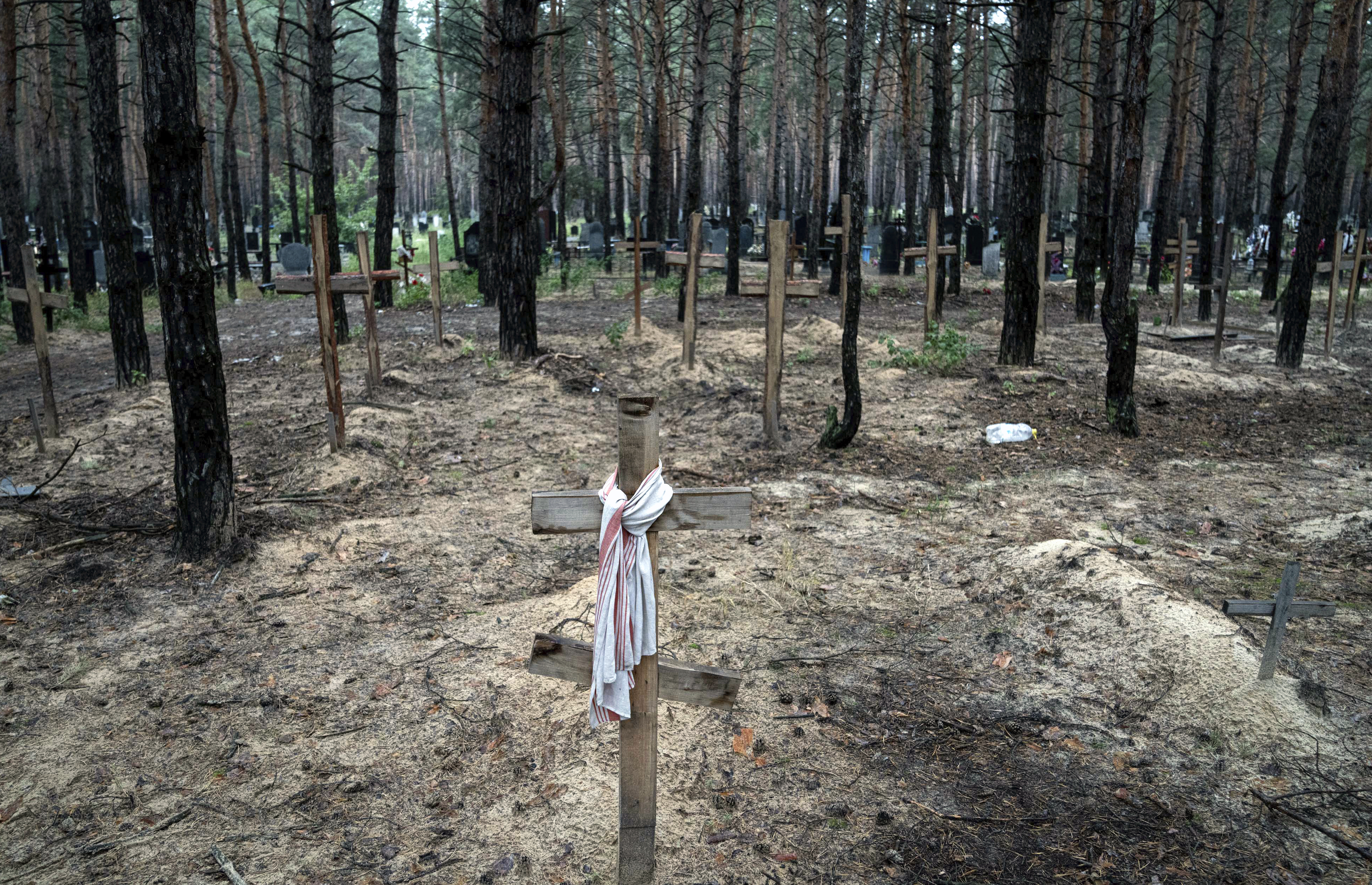 Mass burial site in Izyum, Ukraine.