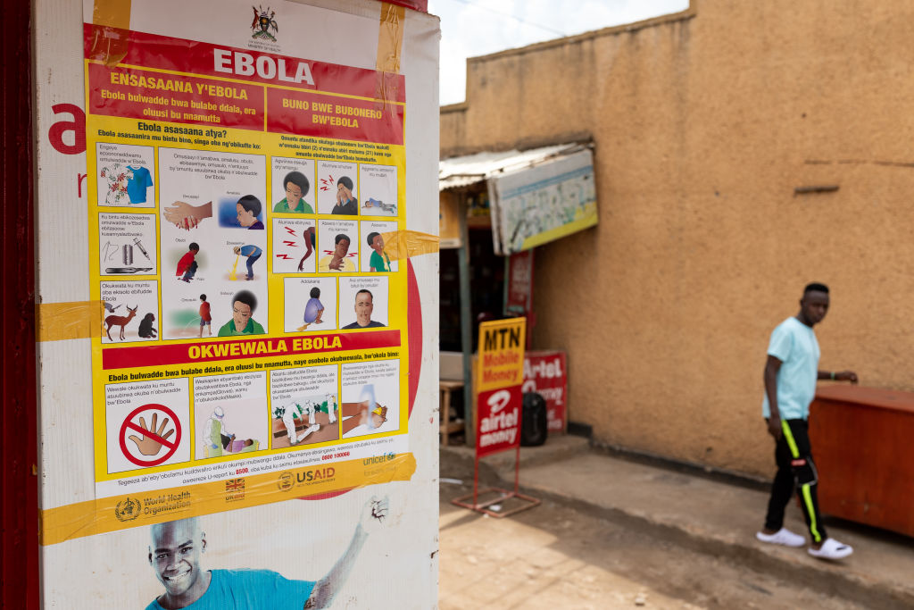 Ebola prevention poster on board outside
