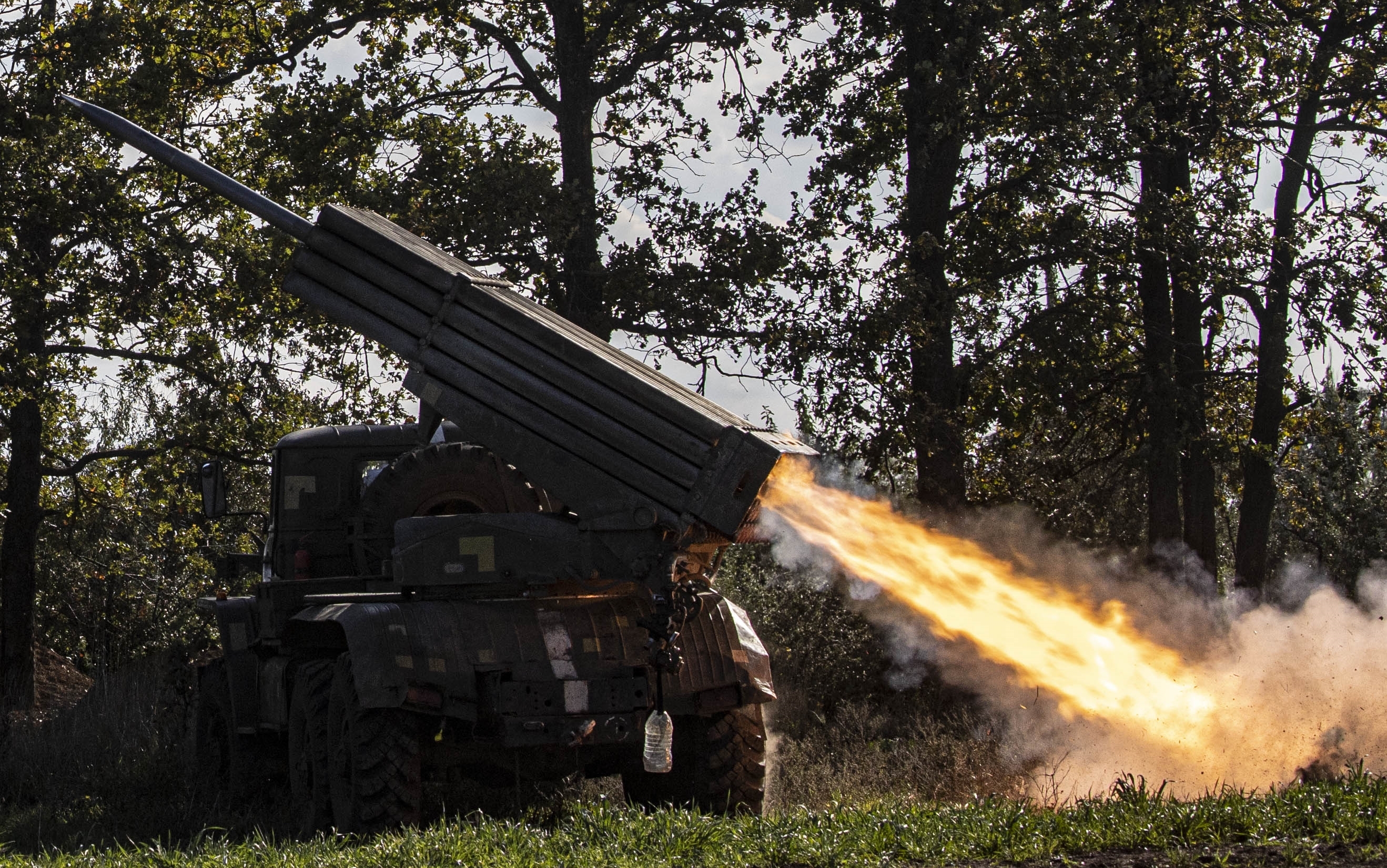 A rocket is fired during the ongoing war between Russia and Ukraine. 