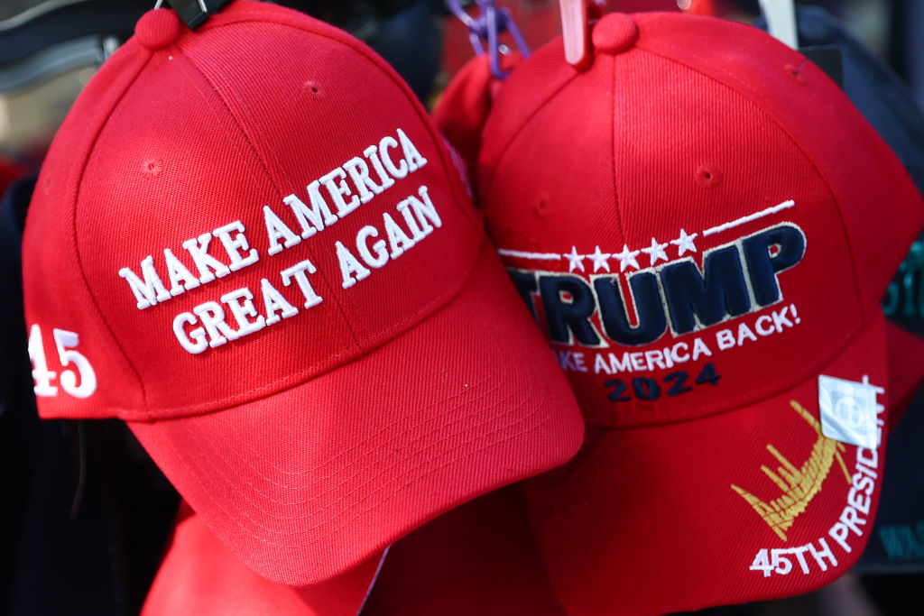 Red Trump baseball caps.