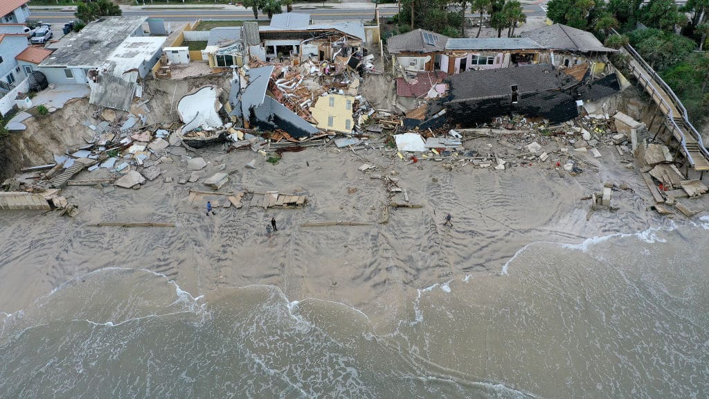 Partially-collapsed homes in Daytona Beach, Florida.