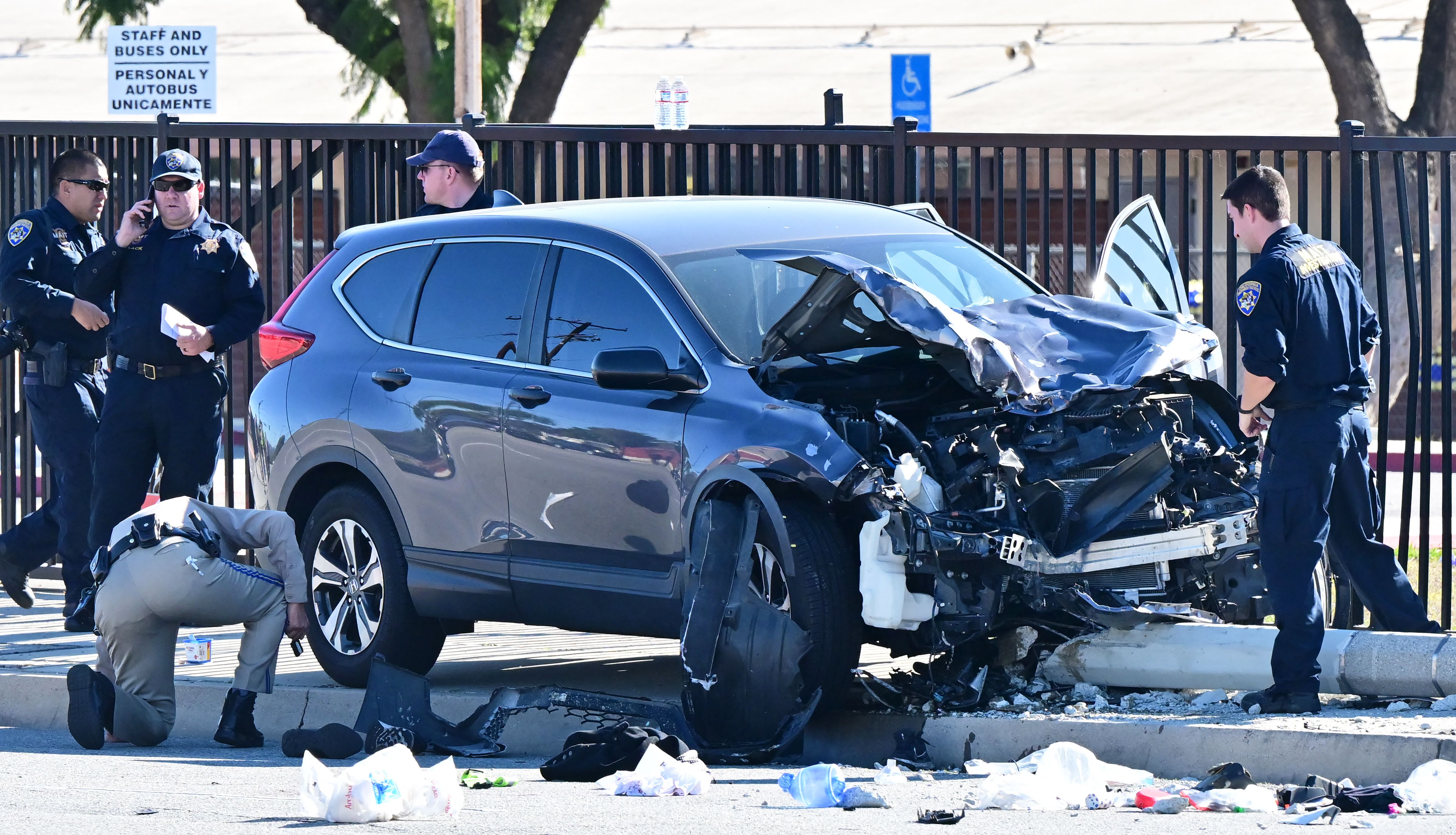 The vehicle involved in a wrong-way crashed that injured 25 sheriff&#039;s recruits in Los Angeles. 