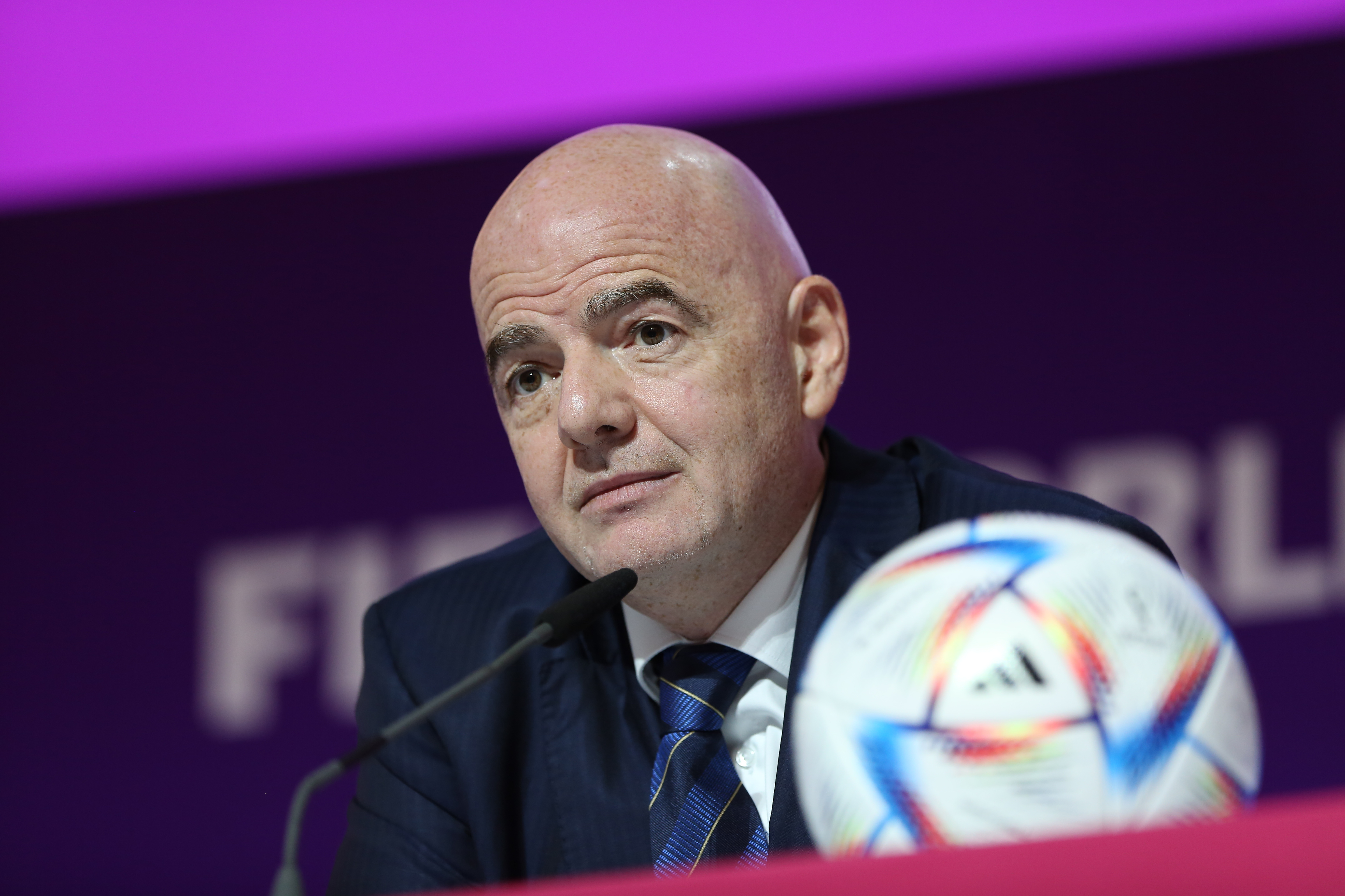 FIFA President Gianni Infantino speaks during a press conference prior to the World Cup. 