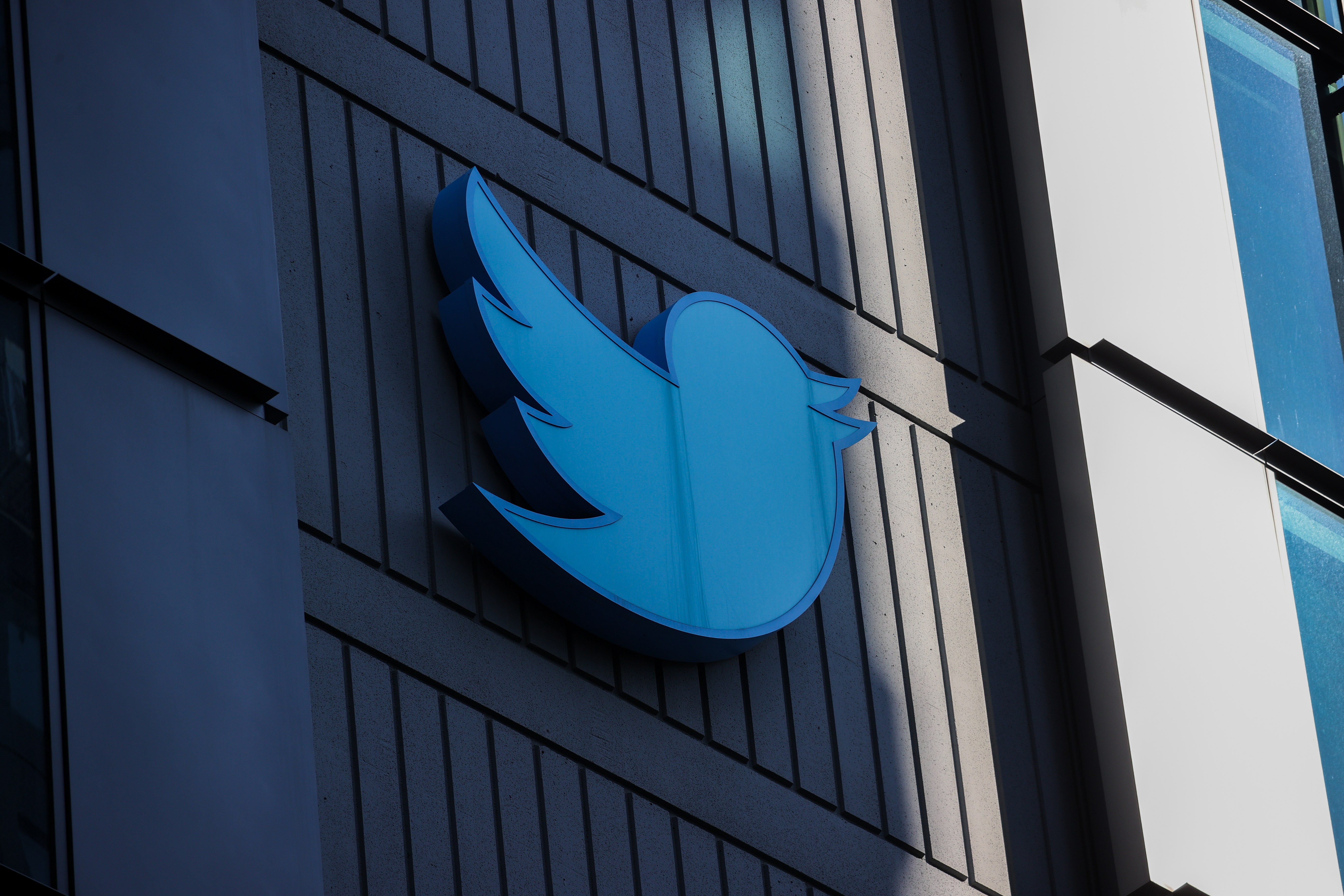 Twitter logo at headquarters.