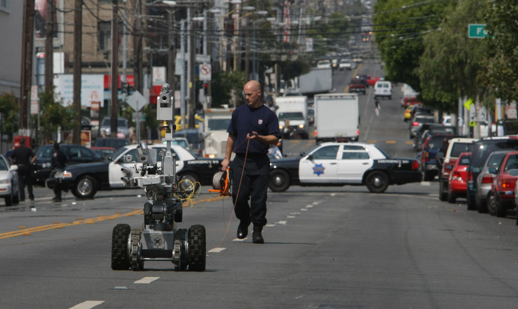 Police with bomb squad robot in San Francisco