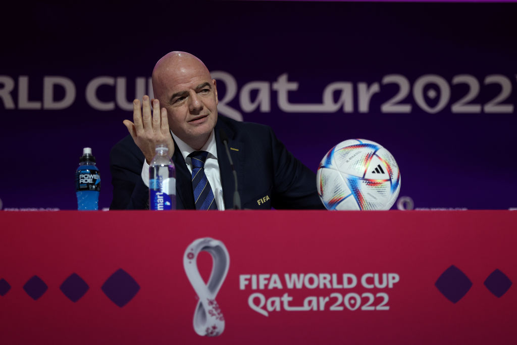FIFA President Gianni Infantino speaks at a press conference.