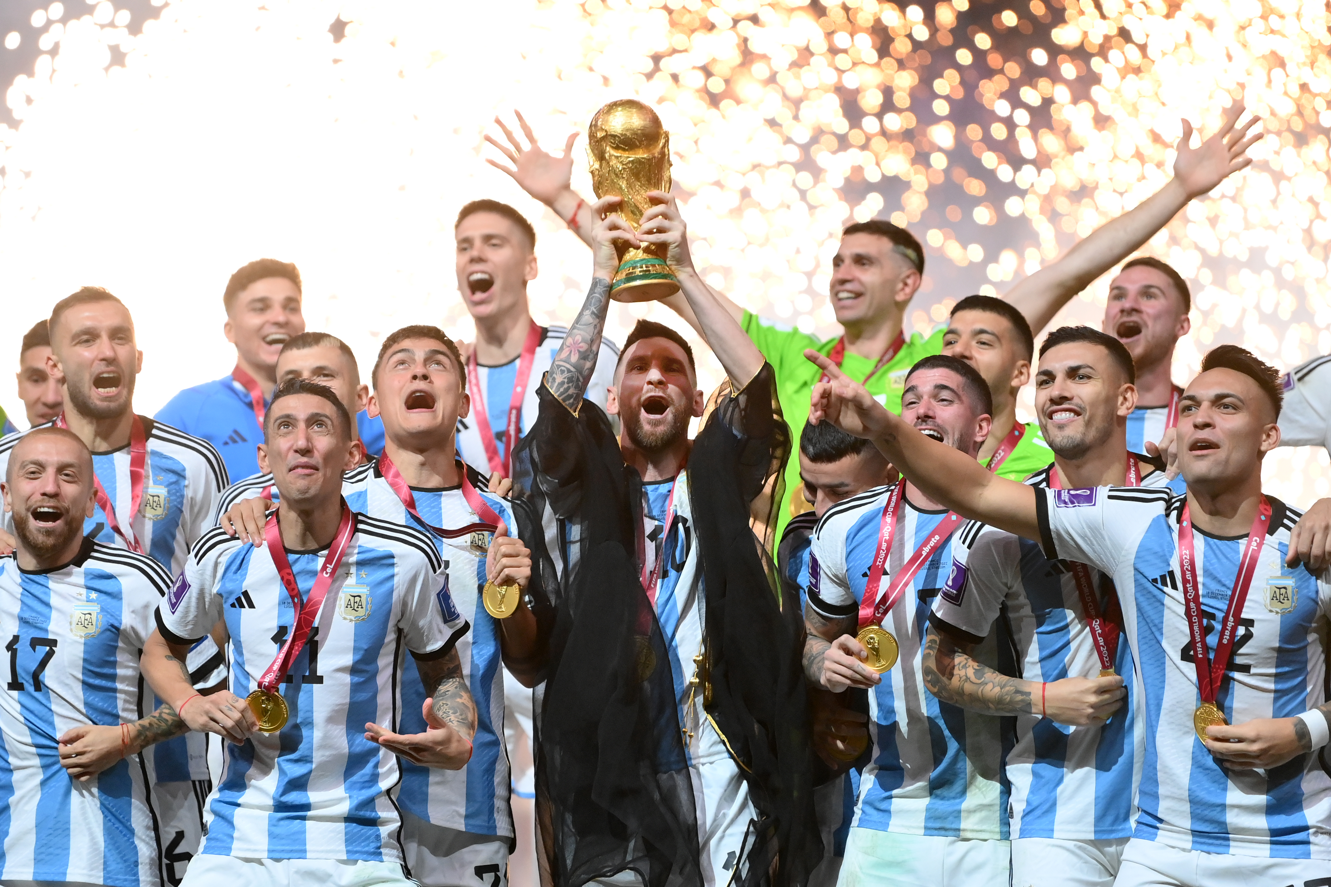 Argentina celebrates after winning the World Cup. 