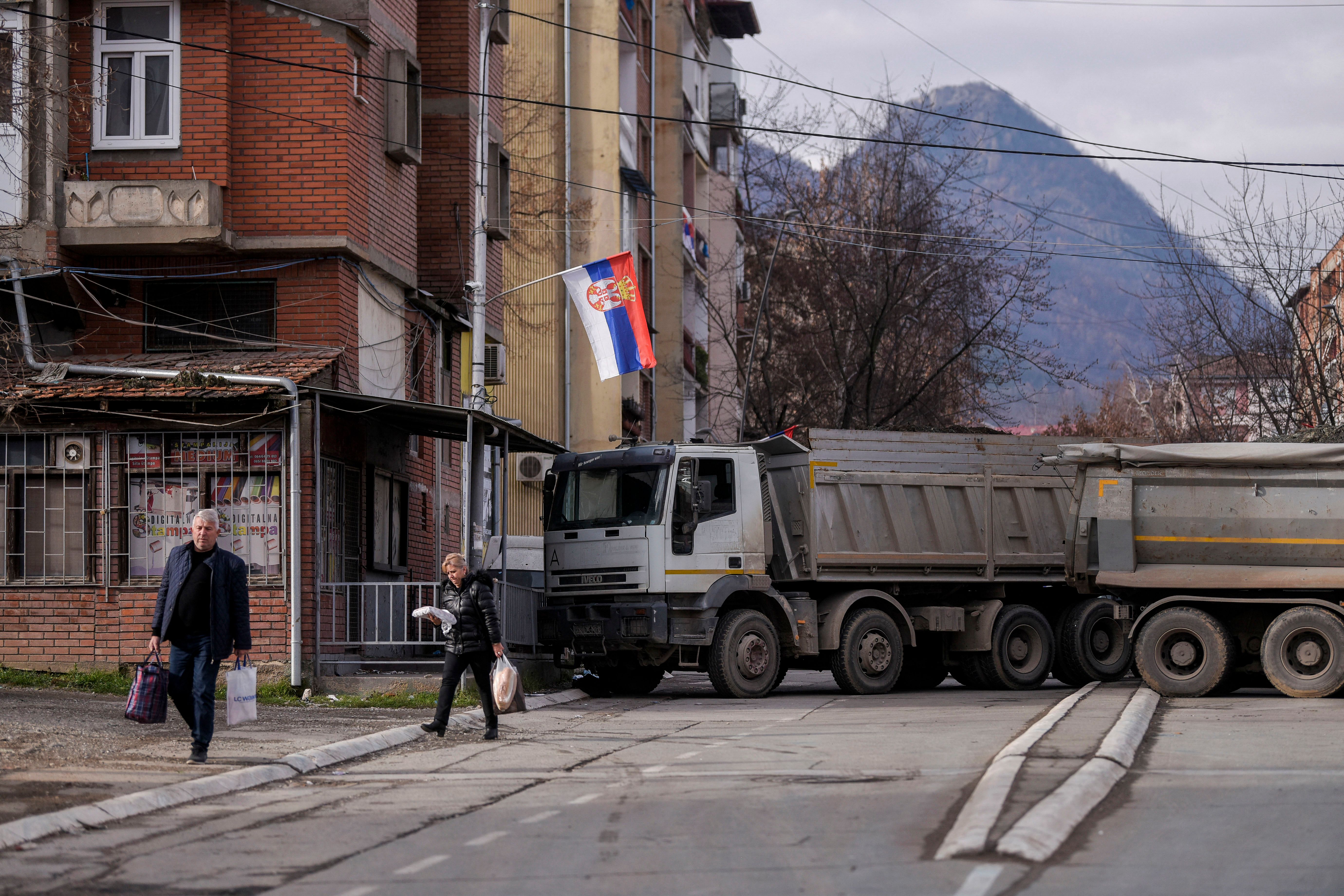 A barricade in Mitrovica