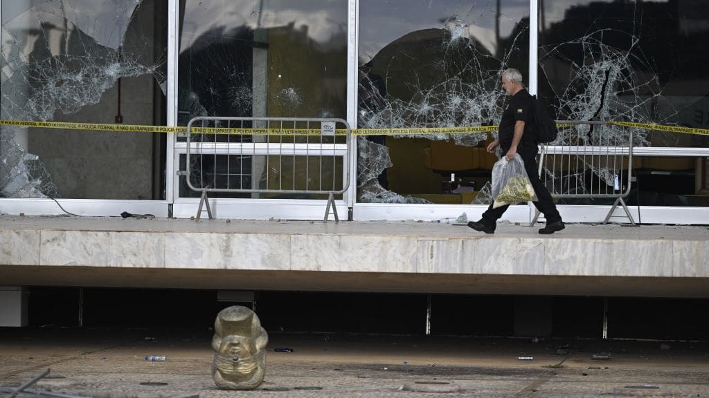 Damage done to the Supreme Court building in Brasília.