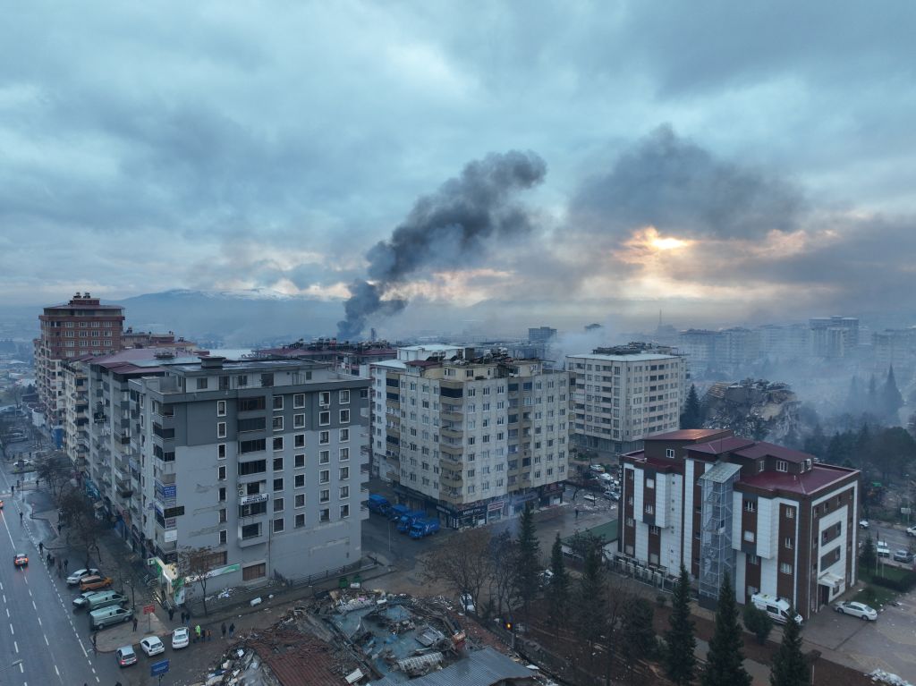 Ruined residential buildings in Marash, Turkey.