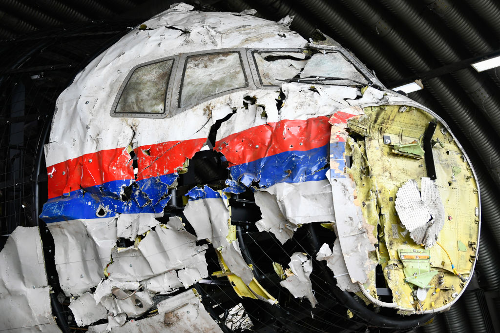 The reconstructed cockpit of Malaysia Airlines Flight MH17. 