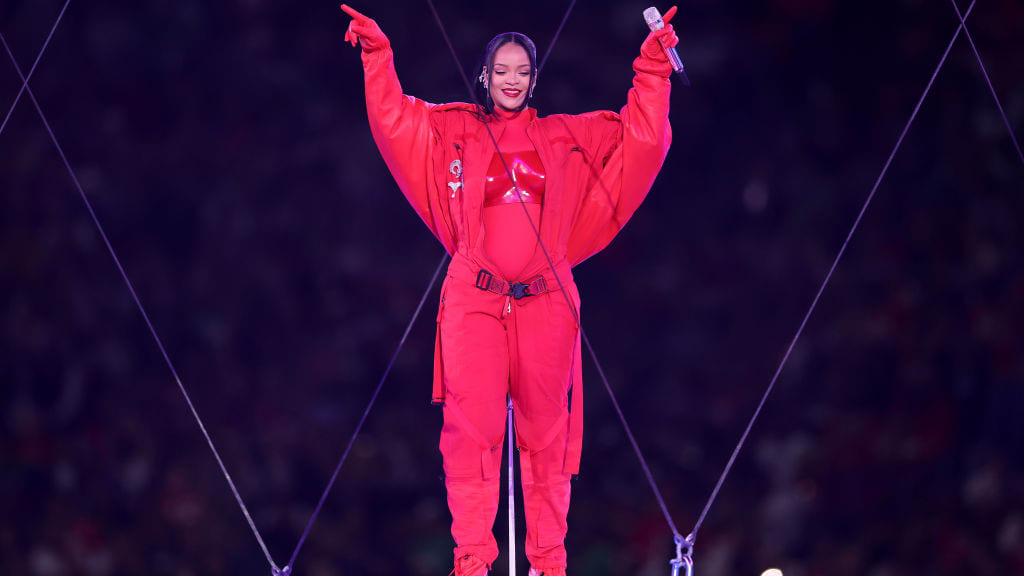 Rihanna performs during the Super Bowl LVII Halftime Show.