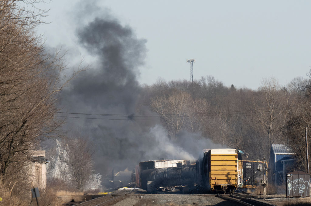 A train derailment in East Palestine, Ohio.
